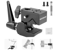 NEEWER Heavy Duty Super Clamp MAX Carga 33lb/15kg, 2,4" Jaw Grip Crab Clamp Mount para Barra Redonda Superficie Plana con 5/8" Stud/Spring Lock/Paño de Limpieza para fotografía de Estudio Luz de