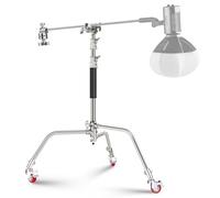 NEEWER Inoxidable Heavy Duty C Stand con Ruedas Giratorias, 110-186cm Soporte de Luz de Fotografía con Brazo de Pluma de 83 cm, 2 Cabezales de Agarre para Studio Monolight, Softbox, Reflector,SC186W