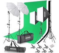 NEEWER Luz Continua Fotografía Kit con Fondos, 8,5x10ft Soportes, 5700K 800W Equivalentes 24W LED Bombillas Paraguas Softboxes Paño Limpieza, Kit iluminación Estudio Foto para Grabación Streaming