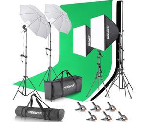 NEEWER Kit de Iluminación de Fotografía con Fondos,2,6x3m Soporte de Fondo,5700K 800W Equivalente a 24W Bombillas LED Paraguas Softbox Iluminación Continua,Equipo de Estudio Fotográfico para Vídeo