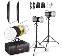Neewer Kit de luz de Flash de Estudio de 800 WS: Paquete de 2 Luces estroboscópicas S101-400W Pro 5600K con Disparador de 2.4 G/lámparas de Modelado de 150 W/Montaje Bowens/Cajas de luz/Soportes
