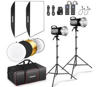 Neewer Kit de luz Flash de Estudio de 800 W (Paquete de 2), luz estroboscópica S101-400W 5600K con lámpara de Modelado de 150 W, Soporte Bowens, Caja de luz, Soporte, Reflector, gatillo RT-16, Bolsa
