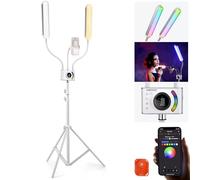 NEEWER Kit Luz Esteticista RGB Actualizado con App Control/Barra Táctil, Iluminación Video LED Doble Brazo con Soporte Móvil/Bolsa, 2500K-10000K Lámpara para Maquillaje Pestañas Cejas Tatuaje, BH40C