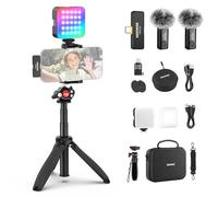 NEEWER Kit Vlogging para Teléfono con Luz LED RGB/Sistema Micrófono Inalámbrico Lavalier/Trípode para Teléfono Selfie Palo, Creador Contenido Esencial para iPhone Android Podcast Youtube, PA048