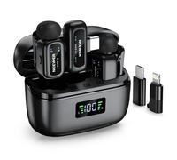 NEEWER KM19 Micrófono Inalámbrico Solapa Ligero, 48kHz/24bit 30H Battery 3-Nivel Cancelación Ruido Silencio Estéreo 100m Alcance Mini Lav Mic con App Control, Compatible con iPhone Android Phone PC