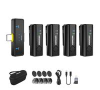 NEEWER KM23C Micrófono Solapa Inalámbrico Compatible con iPhone Android Tablet PC Laptop, Omnidireccional 48K/24Bit 20-20KHZ AI Cancelación Ruido Silenciador 70m Alcance 32h Batería (1x RX + 4X TX)