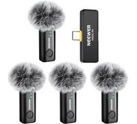 NEEWER KM23C Micrófono Solapa Inalámbrico Compatible con iPhone Android Tablet PC Laptop, Omnidireccional 48K/24Bit 20-20KHZ AI Cancelación Ruido Silenciador 70m Alcance 32h Batería (1x RX + 4X TX)