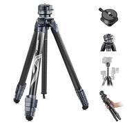NEEWER LITETRIP LT32 62" Trípode de Viaje de Fibra Carbono con Base Niveladora de ±15°, Eje Central Desmontable, Hebilla de Giro Rápido, Placa QR Tipo Arca Compatible con Peak Design Capture V3