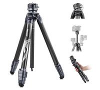NEEWER LITETRIP LT32 - Trípode de viaje de fibra de carbono de 62 pulgadas con nivelación de ± 15°, cabeza panorámica de 360°, eje central desmontable, hebilla de giro rápido, placa Arca QR compatible