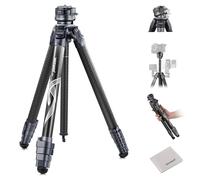 NEEWER LITETRIP LT32 - Trípode de viaje para cámara, soporte portátil de fibra de carbono, cabezal esférico con eje central, cierre plegable, paño de limpieza, placa Arca QR compatible con Peak Design