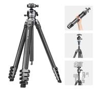NEEWER LITETRIP LT38 - Trípode de viaje de fibra de carbono de 61 pulgadas para cámara, cabezal de bola de perfil bajo de inclinación panorámica de 360°, eje central flexible, placa QR Arca compatible