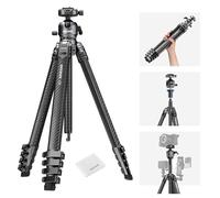 NEEWER LITETRIP LT38 61" Trípode Viaje, Soporte Portátil Fibra Carbono, 360° Pan Tilt Ball Head, Eje Central QR Placa Tipo Arca Compatible con Peak Design Clip V3, Carga Máx 22lb, Paño Limpieza