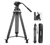 NEEWER LL34 - Trípode de vídeo para cámara de 78 pulgadas, cierre rápido con cabezal de líquido amortiguador, robusto trípode de fibra de carbono con placa QR de modo dual compatible con DJI
