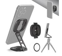 NEEWER Magnético Doble Soporte Anillo Móvil, Delgado Plegable Cell Phone Grip Stand Tripod Mount con 1/4" Rosca & Zapata Fría,Compatible con MagSafe iPhone Samsung Android para Grabación Video, PA095