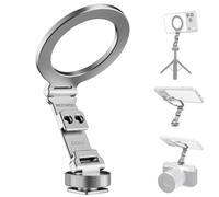 NEEWER Magnético Soporte Móvil Trípode Adaptador de Zapata Fría, Soporte Celular Portátil Compacto y Ligero de Aluminio, Compatible con MagSafe iPhone Samsung Android Grabación de Video, CA163 Plata