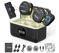 NEEWER Micrófono Lavalier Inalámbrico para iPhone Mini Mic Solapa Set Cancelar Ruido y Estuche de Carga USB C OTG Batería 24H 200m Alcance Compatible con iPhone 16 15 Android PC Portátil, KM18