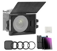 NEEWER Mini Matte Box Kit con 2 Cuadrados 4"x5.65" Filtros ND (ND0.9/1.8, 3/6 Paradas), 2 Bandejas Filtro, 4 Adaptadores Lente (67/72/77/82mm-95mm), Fibra Carbono Bandera Superior, Vidrio Optico HD