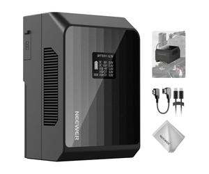 NEEWER Mini V-Mount Batería PS099EP, 6800mAh 99Wh, Carga Rápida PD 100W, Doble Puerto USB C/D/BP/USB A/Doble Puerto DC/Pantalla OLED/Paño Limpieza para Videocámara, Monitor, Luz Video