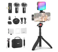 NEEWER PA048 Kit Vlogging para iPhone Android Podcasts Youtube con Luz LED RGB/Sistema Micrófono Inalámbrico KM23/Palo Selfie, Trípode Teléfono/Paño Limpieza, Imprescindibles para Creación Contenido