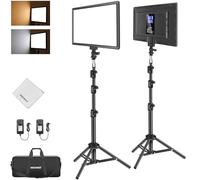 NEEWER Panel de luz LED de video de 13 pulgadas con soporte de trípode y paño de limpieza, paquete de 2 luces de estudio bicolor regulables de 8000 mAh 3200 K-5600 K CRI97+ 2400 Lux para grabación de
