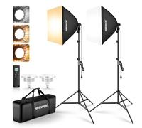 NEEWER Paquete de 2 24"x24" Iluminación Softbox Kit con Soportes Trípode, 45W Bicolor 2,4G Bombillas LED, 10 Canales 2900K-7000K 1400lx/m CRI95, 66'/20m Control Remoto, Iluminación Foto Kit, NK103