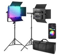 NEEWER Paquete de 2 paneles de luz LED RGB PL60C con soporte/bolsa de luz acolchada de 2 m, aplicación de control/2.4G/DMX, 60W 23000lux/0.5m 2500K-10000K 18 escenas RGBCW Pro Lighting Photography