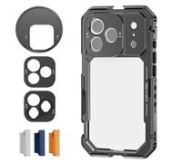 NEEWER Phone Cage Compatible con iPhone 17 Pro, Quick Release Video Rig Estabilizador Accesorios con 67mm Anillo Filtro, 17mm Lens Backplate,T Mount Adaptador, 4 x Tapas Control Cámara, PA143 (Negro)