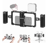 NEEWER Phone Rig Vlogging Kit Mejorado, Estabilizador Jaula Video con Doble Mango Mic Clip Ranura Mic Paño para Grabación de TikTok y Youtube Compatible con iPhone Samsung, Android SmallRig, PA009