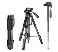 Neewer Portátil 177cm de Aleación de Aluminio Trípode Monopié con Cabezal Giratorio de 3 Vías, Bolsa para Cámara DSLR, Videocámara de vídeo DV, Carga hasta 8,8 libras/4 kg Negro (SAB264)