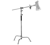 NEEWER Pro 100 % Acero Inoxidable Heavy Duty C Stand con Brazo Articulado Altura Máxima de 320 cm Soporte de Luz para Fotografía con Brazo de Sujeción de 4,2 pies/128 cm, 2 Cabezales de Agarre