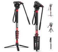 NEEWER Profesional Monopié Cámara con Patas 190cm Monopod Viaje Telescópico Portátil Aluminio Cabezal Fluido Giro e Inclinación y Base Trípode Extraíble Cámaras DSLR Videocámaras, Máx. Carga 6kg, TP78