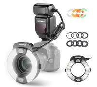 NEEWER RF1-C 76Ws Flash Anular Marco Compatible con Canon,Salida 1-1/128t,GN15,5600K,Cortinilla Delantera/Trasera Sincro TTL Cámara Flash Externo con Geles Color Adaptadores Objetivo Fotografía Macro