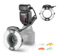 Neewer RF1-N Marco Ring Flash Light Compatible con Fotocamera Nikon, 76Ws GN15 5600K TTL, 1-1/128 Salida Delantera/Trasera Cortina Gel Color Anillos Gel Adaptador para Macrofotografía Estudio Fotos