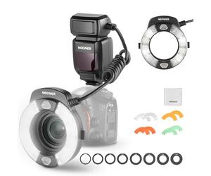 NEEWER RF1-S TTL Marco - Anillo de luz de flash compatible con cámara Sony, 76 W GN15 5600 K 1-1/128 salida de sincronización de cortina delantera/trasera, gel de color/anillos adaptadores
