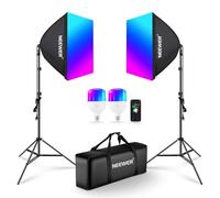 NEEWER RGB Kit de Iluminación Softbox con Control de App y 9 Modos de Efecto,2 Pack 24W Bombillas LED CRI93+ TLCI98+ Certificadas CE/UKCA,Casquillo E27,Softboxes 24",para Luz Fotografía Estudio,NK800