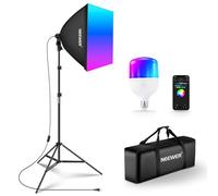 NEEWER RGB Softbox Kit de Luz con App Control y 9 Modos de Efectos, 24W LED Bulb CRI93+ TLCI98+, E27 Casquillo de Porcelana, 24" Softbox, para Iluminación de Fotografía de Estudio, NK800