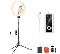 NEEWER RH12B Pro - Anillo de luz LED de alta potencia de 30 W de 30 W con soporte de trípode de 71 pulgadas compatible con iPhone, 3290lux Bi Color Selfie Circle Light Soporte para teléfono para
