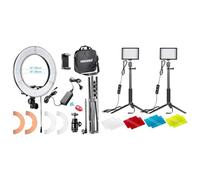 NEEWER RL-12 Anillo de Luz LED 14" Exterior/12 en El Centro con Soporte de Luz, Filtro de Color & 2 X Luz de Vídeo LED USB de Regulables 5600K con Soporte de Trípode Profesional
