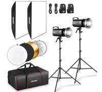NEEWER S102-400W Pro Flash Iluminación Kit(Paquete de 2) con 2 2,4G Disparadores, 2 Soportes Luz, 2 Softbox, Reflector 5 en 1, Bolsa, 400W GN62 5600K 30W Lámpara Modelar LED Montaje Bowens Ventilador