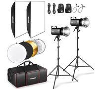 Neewer S102-400W Pro Kit de iluminación Flash (Paquete de 2) con 2 disparadores de 2.4G, 2 Soportes de luz de fotografía, 2 Cajas de luz, Reflector 5 en 1, Bolsa, 400 W GN62 5600K 30 W lámpara de