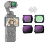 NEEWER Set de Filtros Magnéticos ND Compatible con Combo dji Osmo Pocket 3 Creator Accesorios, Paquete de 4 Filtros Multicapa HD ND16/ND64/ND256/Difusión Negra 1/4 para Cámara Acción + 2 Paño