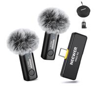 NEEWER Sistema Micrófono Inalámbrico Lavalier, 1 Receptor USB C con Adaptador OTG y 2 Transmisores Condensador Omnidireccionales con Cancelar Ruido Compatible con iPhone 16 Pro Max S24 Ultra, KM23