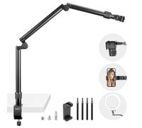 NEEWER Soporte de escritorio flexible para cámara superior con soporte para teléfono, brazo articulado de aleación de aluminio de 35.4 pulgadas con abrazadera C, soporte de trípode de mesa para cámara