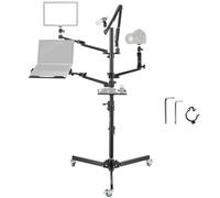 NEEWER Soporte de transmisión en vivo con ruedas, soporte para cámara, soporte de suelo, trípode con brazo de micrófono, soporte para teléfono/tableta/portátil, soporte para cámara web, soporte todo