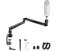 NEEWER Soporte Escritorio con Mic Brazo Perfil Bajo con Amortiguación, 360° Brazos Articulados Giratorios con Poste Elevado y Canales Gestión Cables para Micrófono, Podcast, Streaming, Zoom, MST002