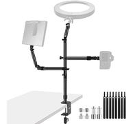 NEEWER Soporte Escritorio de Cámara Mount Rig Superior con 2 Brazos para Fotografía: Anillo de Luz de Video Soporte de Teléfono Cámara Web Micrófono DSLR Compacto para Transmisión en Vivo, ST008