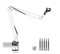 NEEWER Soporte Micrófono Tijera Boom Brazo Suspensión, Soporte Escritorio Brazo Micrófono con Tornillo de 3/8" a 5/8", Bridas Cables compatibles con Blue Yeti Snowball Yeti X Quadcast, NW-35, Blanco