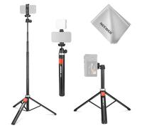 NEEWER Trípode Movil para Cámara con Soporte Celular & Remoto, 62.9" Palo Selfie Metálico Viajes Vlogs Grabación Portátil Soporte, Compatible con iPhone Canon Sony Nikon, Paño Limpieza, TS05