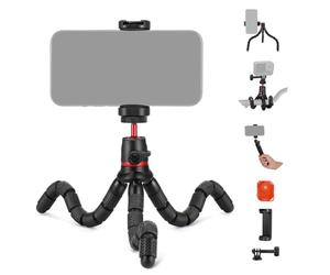 NEEWER Trípode para iPhone con Mando a Distancia/Adaptador de Montaje de cámara de acción/Soporte para teléfono, Mini trípode Flexible Compatible con cámara GoPro Samsung DSLR cámara Web para Vlog,