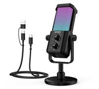 NEEWER UM01 Micrófono USB AI Cancelación Ruido,Mic Condensador Cardioide RGB Plug & Play Mic Mute/Sync Música/APP Control para Android Windows PC Mac PS4/5 Gaming Grabación Streaming Podcasting Studio